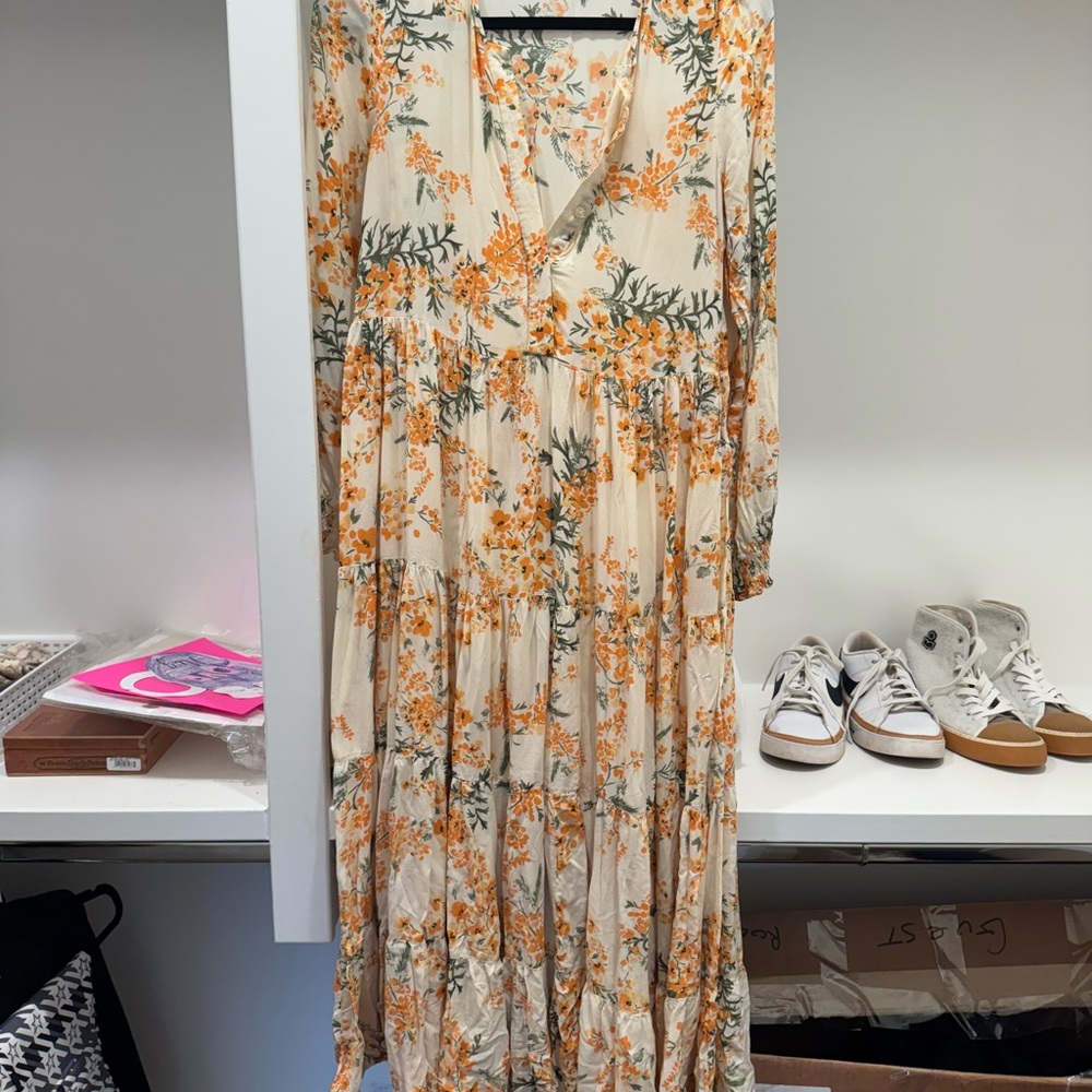 Floral Cream and Orange Dress